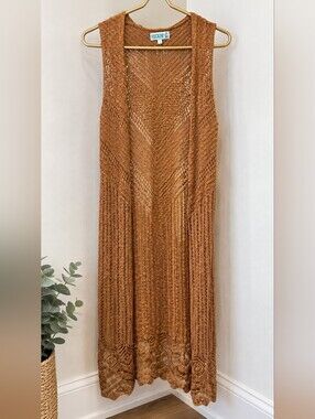 Copper Crochet Long Sleevless Cardigan.